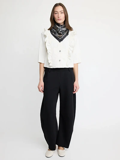 Ruffle Denim Shirt White