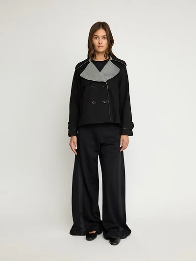 Cropped Double-Breasted Jacket with Contrast Collar