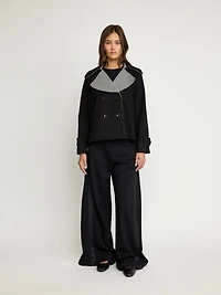 Cropped Double-Breasted Jacket with Contrast Collar