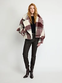 Veste en fausse peau de mouton à blocs couleurs