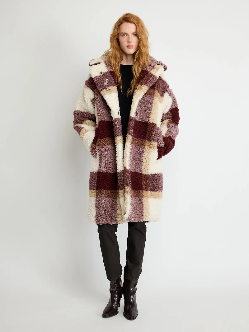 Oversized Checked Teddy Coat