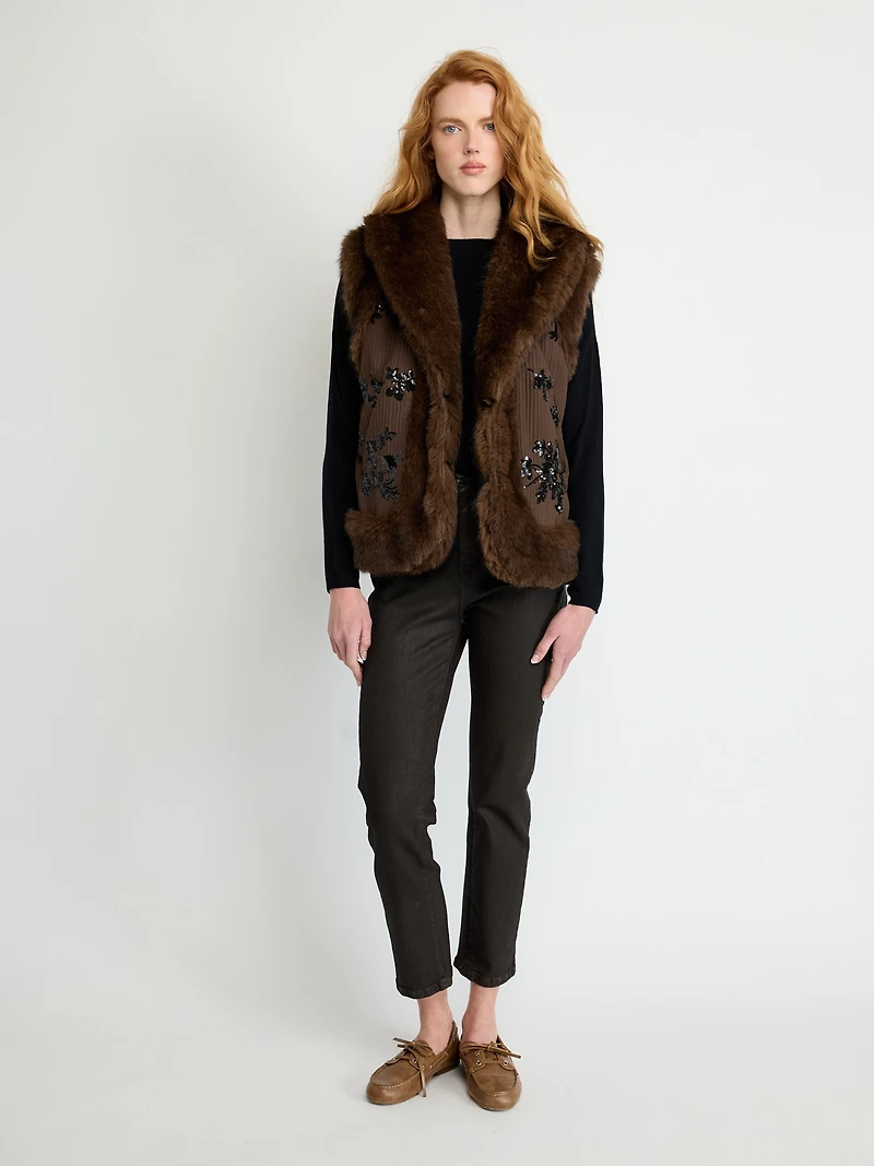 Faux Fur Embroidered Vest