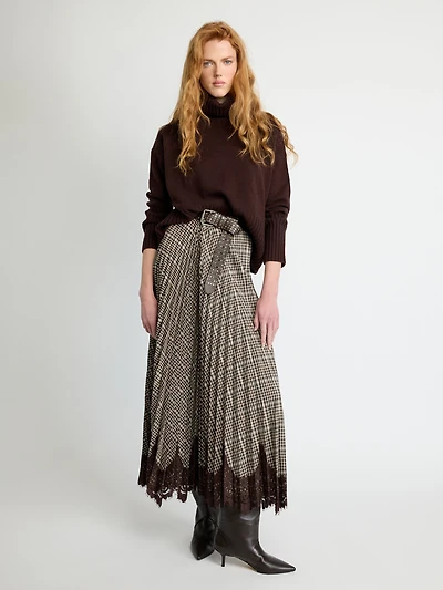 Checked Maxi Skirt with Lace Hem