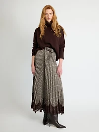 Checked Maxi Skirt with Lace Hem