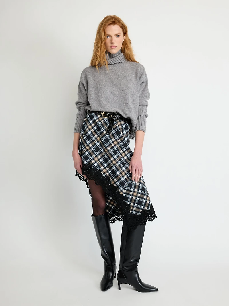 Checked Skirt with Lace Trim