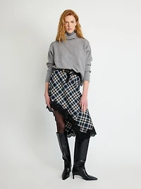 Checked Skirt with Lace Trim