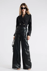Wrap Faux Leather Trousers