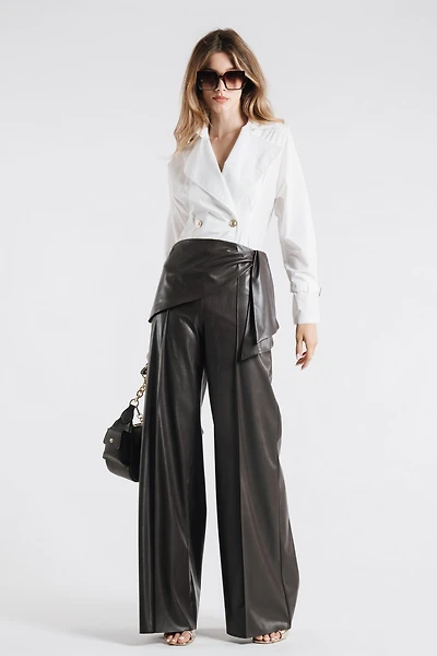 Wrap Faux Leather Trousers