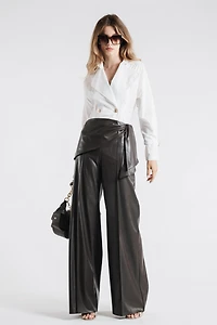 Wrap Faux Leather Trousers