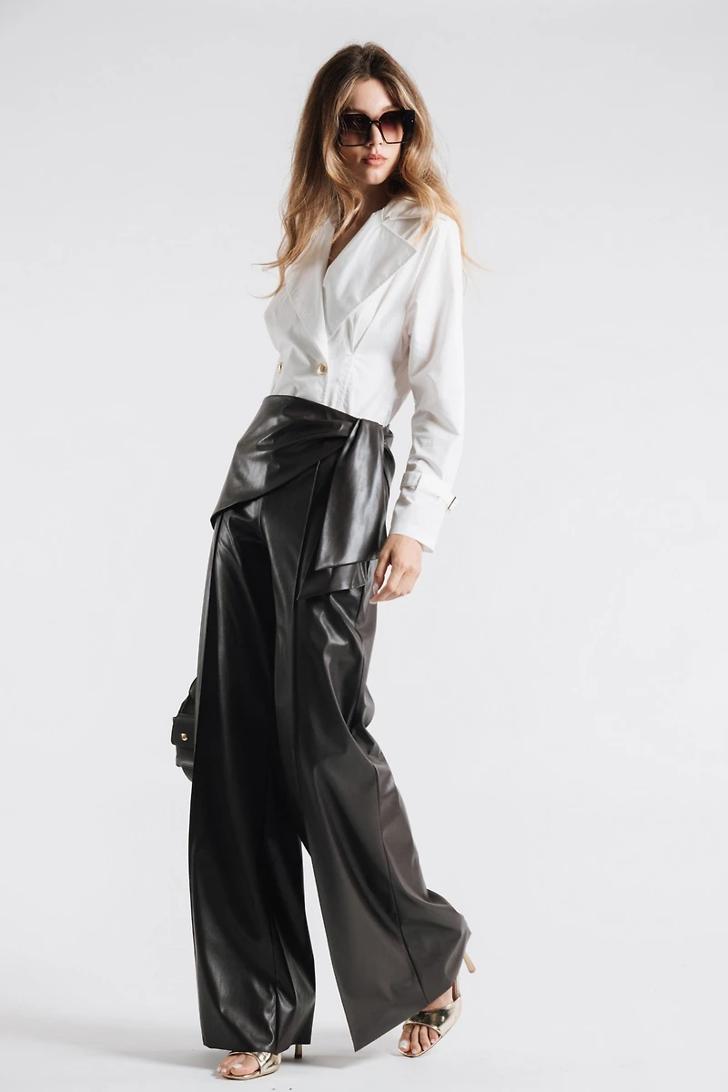 Wrap Faux Leather Trousers