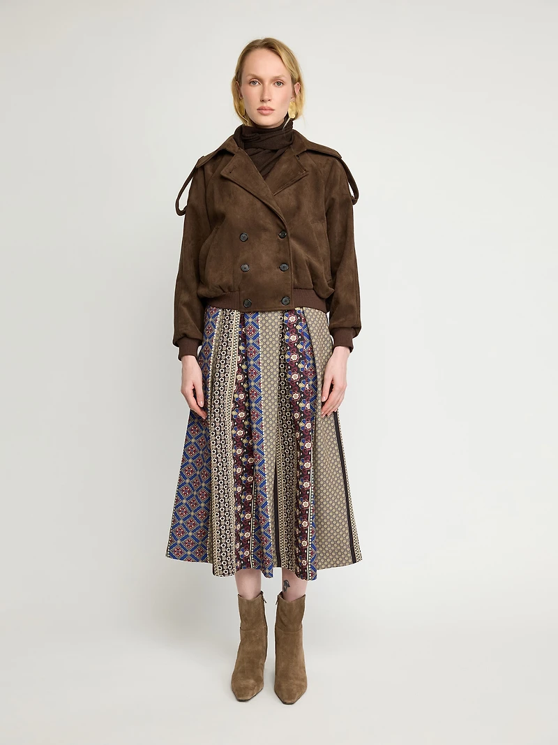 Double-Breasted Suede-Effect Short Coat