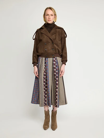 Double-Breasted Suede-Effect Short Coat