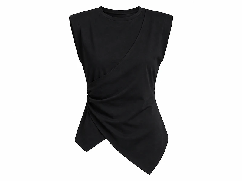 Asymmetric Draped Tee Black