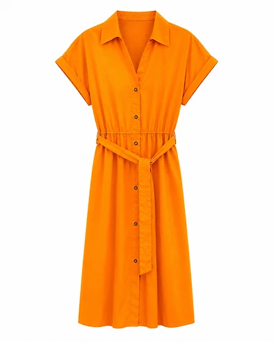 Orange Belted Shirt Dress