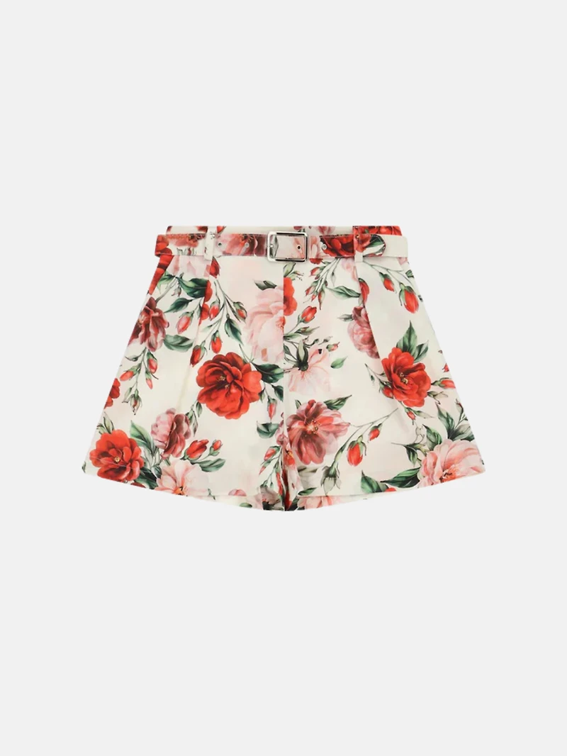 Short fleuri ceinturé