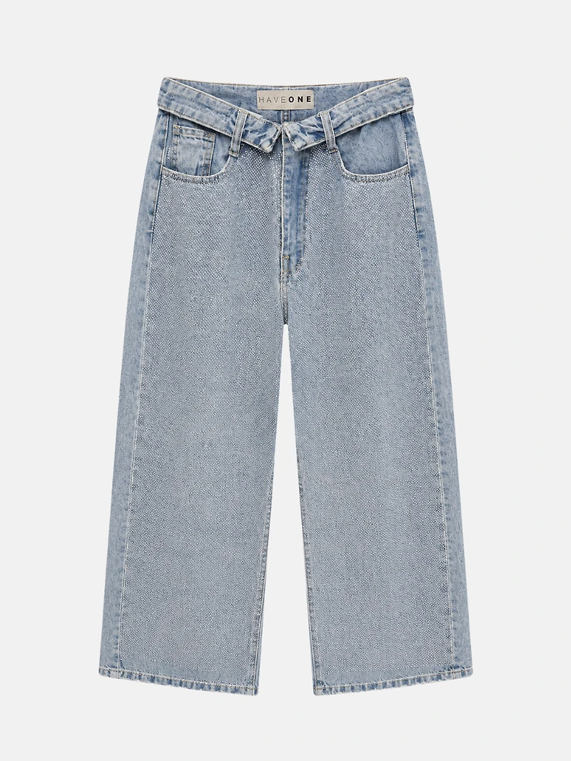 Light Blue Studded Wide-Leg Jeans