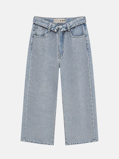 Light Blue Studded Wide-Leg Jeans