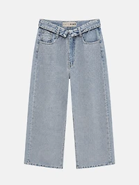 Light Blue Studded Wide-Leg Jeans