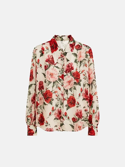 Chemisier transparent floral rouge