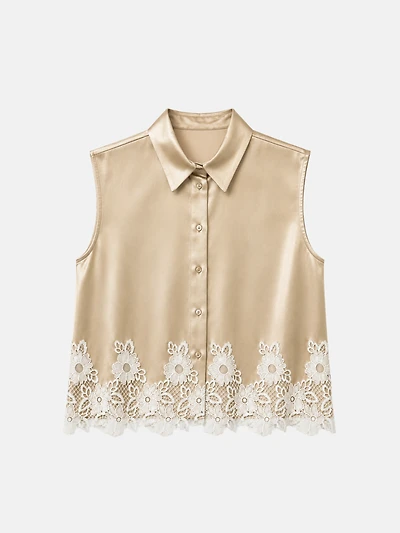 Chemisier en satin couleur champagne avec dentelle