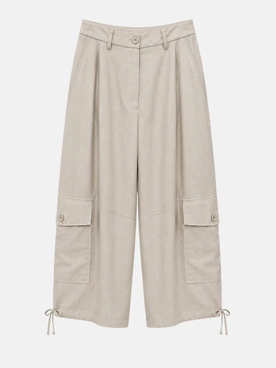 Beige Wide-Leg Cargo Pants