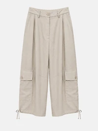 Beige Wide-Leg Cargo Pants