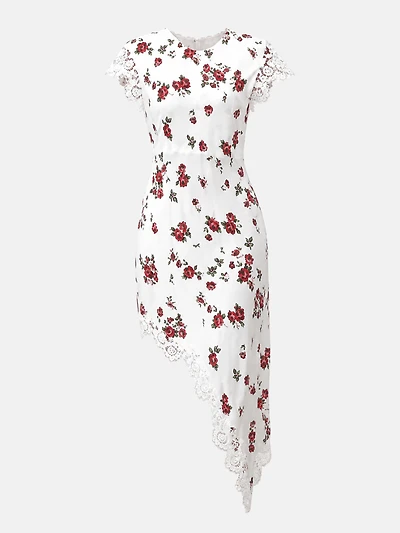 White Floral Lace Midi Dress