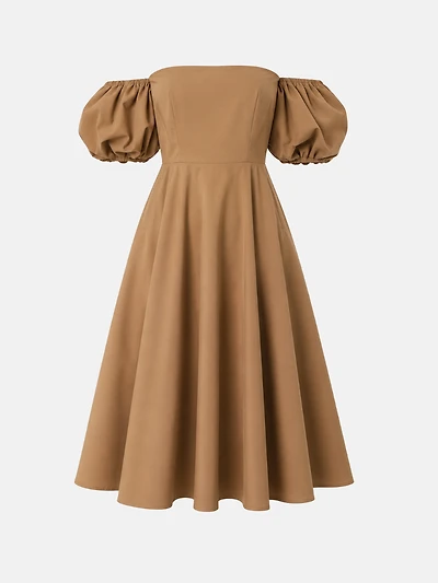 Robe midi épaules dénudées à manches bouffantes