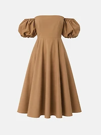 Robe midi épaules dénudées à manches bouffantes