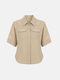 Lace Detail Short-Sleeve Shirt