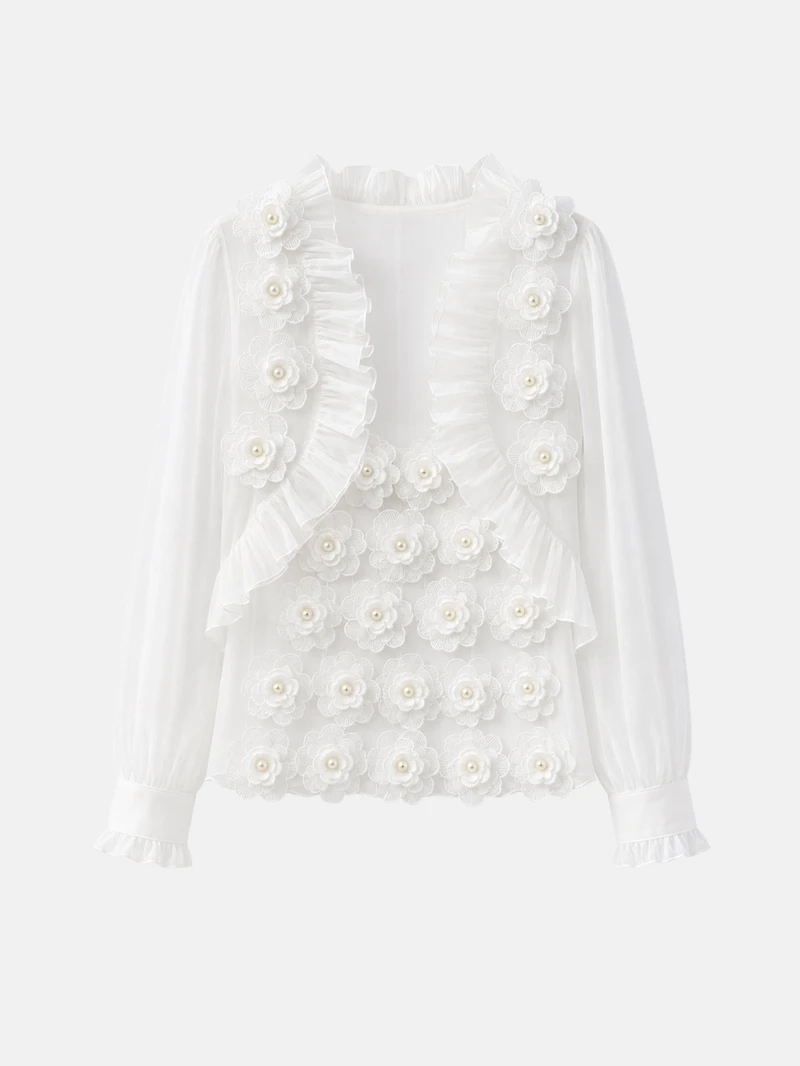 White Floral Appliqué Blouse