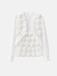 White Floral AppliquÃ© Blouse