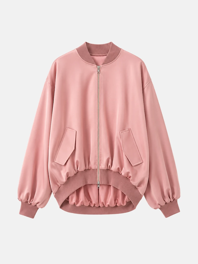 Pink Satin Bomber Jacket
