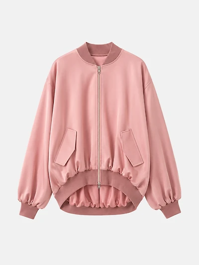 Pink Satin Bomber Jacket