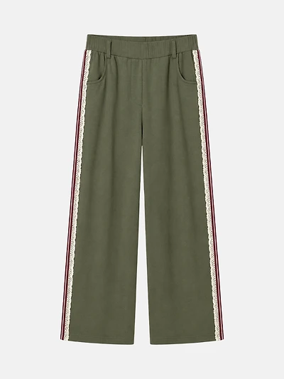 Wide-Leg Pants with Lace Trim