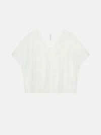 Short-sleeved knit top with v-neck