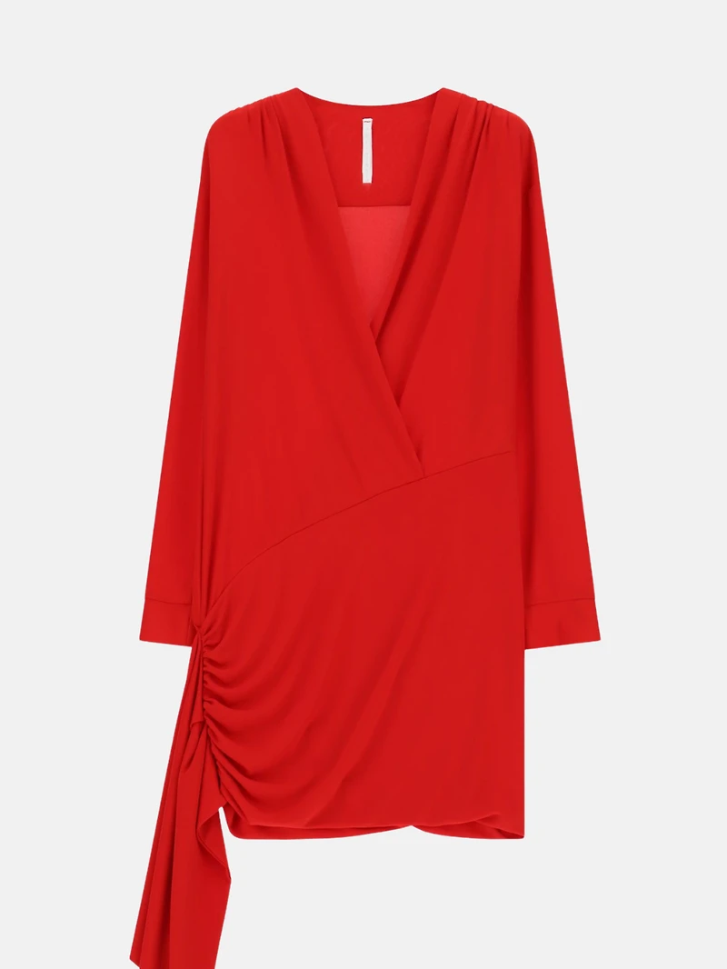 Short dress with draped detail and long sleeves