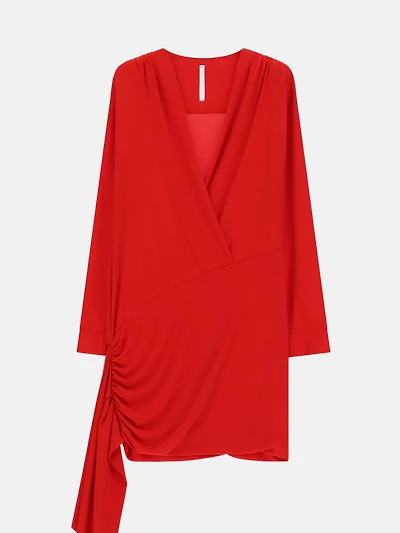 Short dress with draped detail and long sleeves
