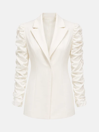 Short dress with ruched sleeves and lapel collar
