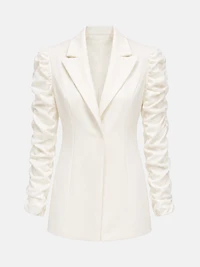 Short dress with ruched sleeves and lapel collar