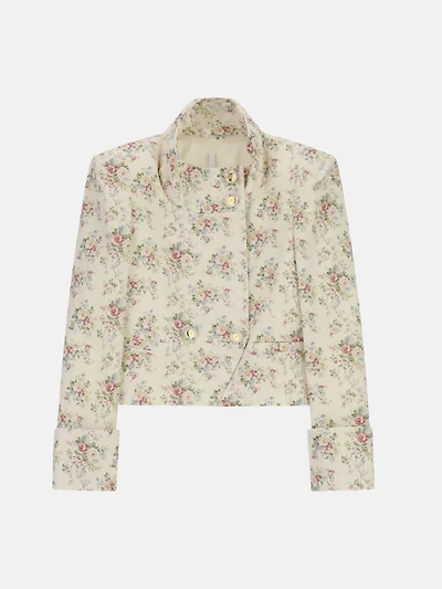 Short double-breasted shirt jacket floral print