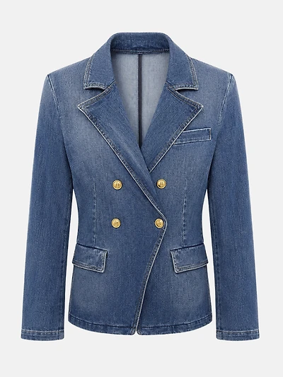 Blue Denim Double-Breasted Blazer