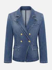 Blue Denim Double-Breasted Blazer
