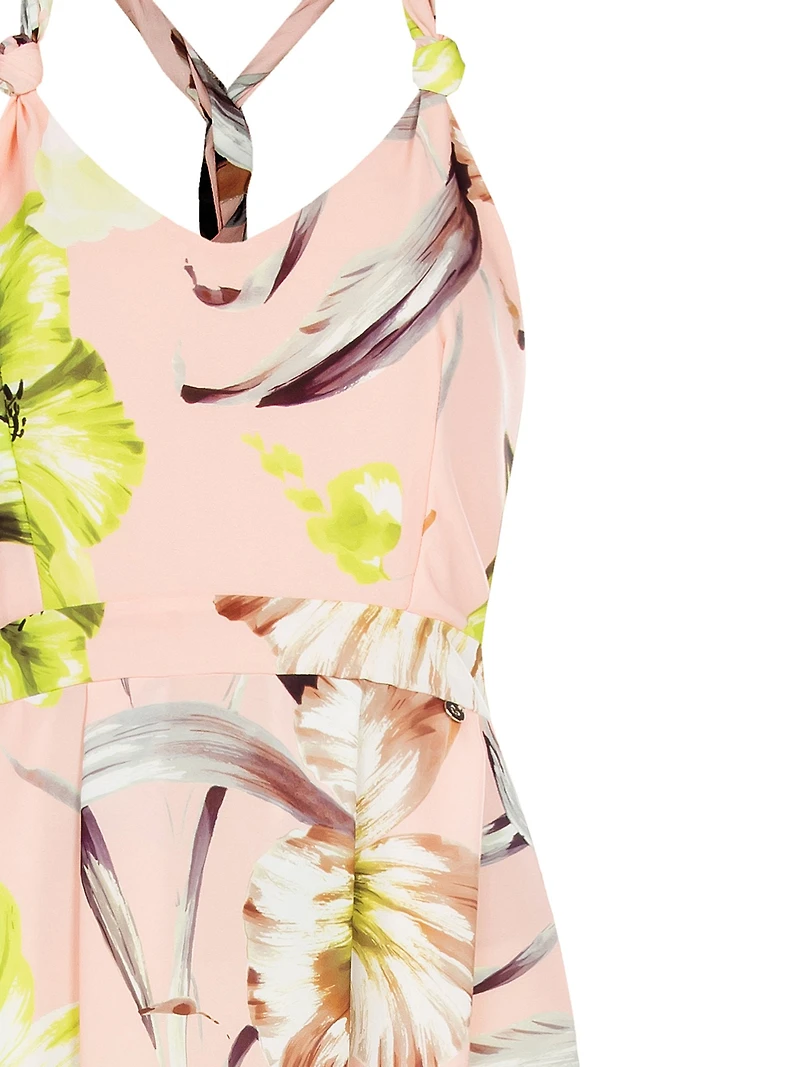 Long Dress Flowy Crepe Fabric with Rolled and Linked Shoulder Straps