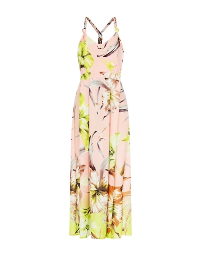 Long Dress Flowy Crepe Fabric with Rolled and Linked Shoulder Straps