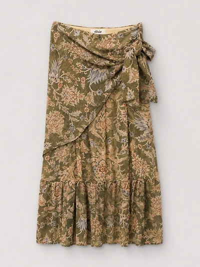 Jupe midi portefeuille fleurie