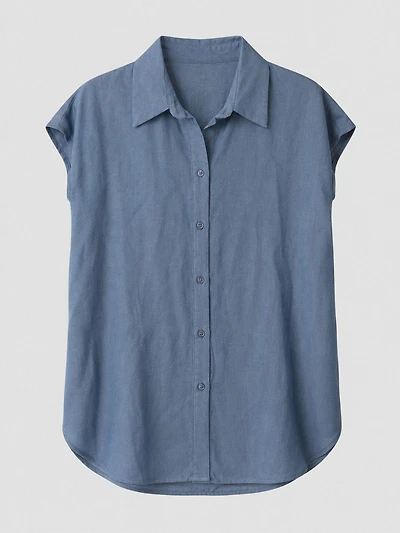 Cap-Sleeve Button-Up Shirt