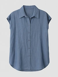 Cap-Sleeve Button-Up Shirt