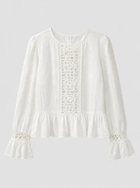 Lace-Trim Peplum Blouse