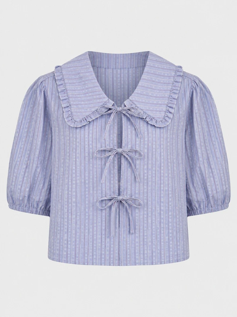 Bow-Front Puff-Sleeve Blouse